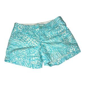 Lilly Pulitzer Callahan Shorts Size 2 Turquoise White Shell Print